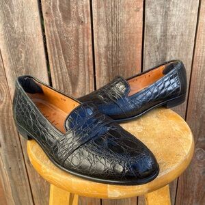 Zelli Crocodile Tuscany Leather Penny Loafers Mens 9 Black Italy $1495